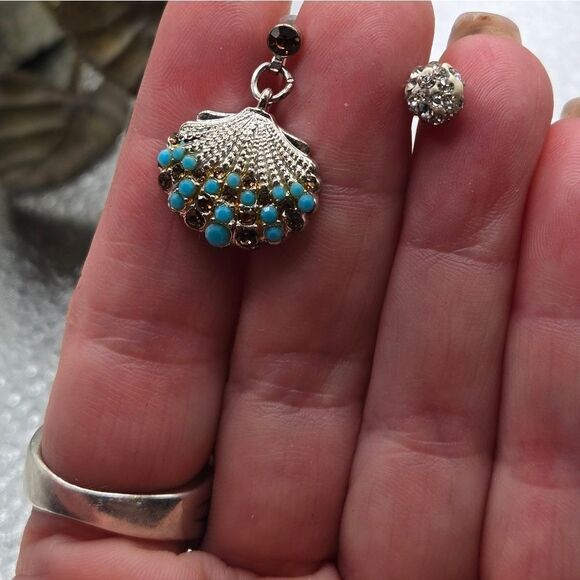 "5/$25" Mismatched Silver Tone Rhinestone Seashell Ball Cluster Post Earrings - Picture 3 of 9